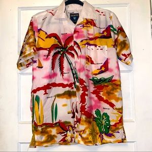 Bahamas Hawaiian Shirt Palm Tree Surfer Printed S/s Shirt- Sz M